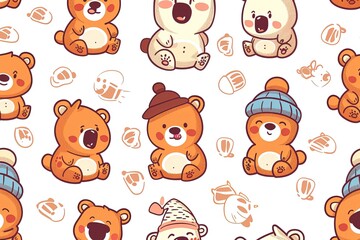 Bear Parade: Adorable Cartoon Bears in Hats,Bear Hats Galore: Playful Cartoon Bear Designs