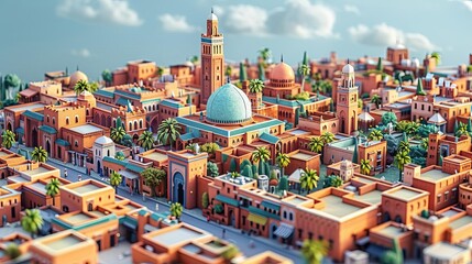 A beautiful city with a large mosque and many other buildings