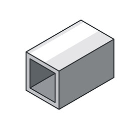 Metallic Rectangular Hollow Profile, Used In Construction Or Manufacturing. Three-dimensional Industrial Material