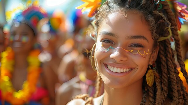 An exuberant individual radiates joy amidst a colorful pride parade, symbolizing diversity and freedom,lgbt concepts.