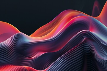 Fluid Curve Abstract: 3D Line Poster on Black Background with Soft Colors, Gradient Backdrop - High Resolution Commercial Illustration