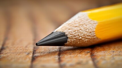 Obraz premium A tight shot of a pencil's tip touching a wooden surface, the remainder hidden within