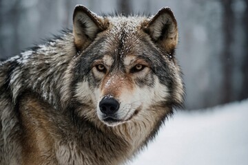 Fototapeta premium An image of wolf in the snow
