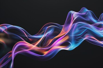 Fluid Curve Abstract: 3D Line Poster on Black Background with Soft Colors, Gradient Backdrop - High Resolution Commercial Illustration