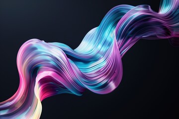 Fluid Curve Abstract: 3D Line Poster on Black Background with Soft Colors, Gradient Backdrop - High Resolution Commercial Illustration
