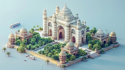 Create a realistic 3D model of the Taj Mahal in a low poly style - obrazy, fototapety, plakaty
