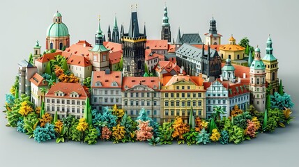 A beautiful 3D illustration of a European city