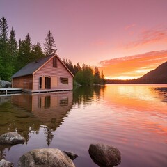 Obraz premium Mellow Cabin on Lake