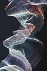 Fototapeta premium Fluid Curve Abstract: 3D Line Poster on Black Background with Soft Colors, Gradient Backdrop - High Resolution Commercial Illustration