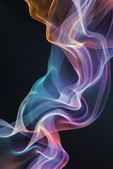 Naklejka premium Fluid Curve Abstract: 3D Line Poster on Black Background with Soft Colors, Gradient Backdrop - High Resolution Commercial Illustration