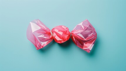   Two pink bows atop a blue background, each featuring a long pink ribbon draped off its end