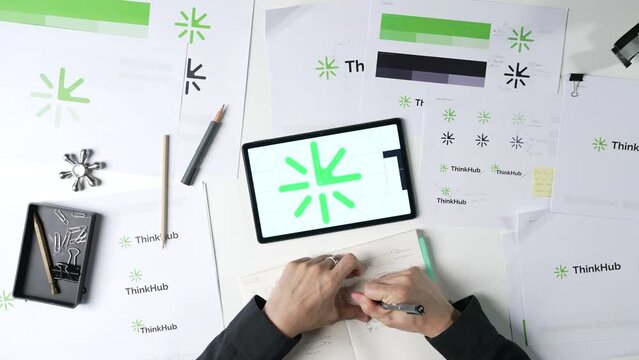 Young Asian Graphic designer working in office. Designing logo Artist Creative Designer Illustrator Graphic Skill Concept.
