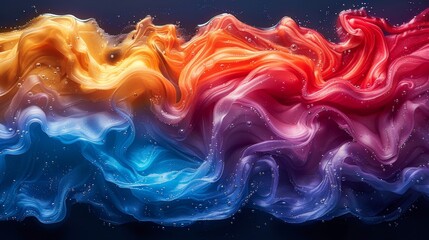 A close up of a colorful liquid flowing in waves, AI