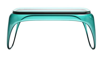 A vibrant green table with a sleek black top sitting elegantly in a room on transparent background