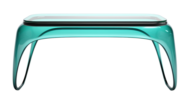 A vibrant green table with a sleek black top sitting elegantly in a room on transparent background