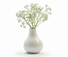 White vase with white flowers isolated on the white background