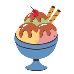 Ice cream icon. Ice cream balls colorful drawing. Hand-drawn vector icon.