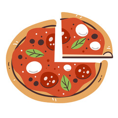Pizza icon. Fast food icon. Restaurant icon. Hand-drawn vector icon.