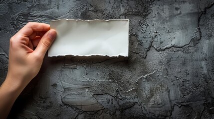  Person stands before a gray wall, paper in hand Wall features black and white design