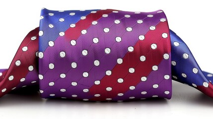 Obraz premium A tight shot of a purple and red tie displaying white and red polka dots