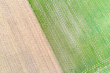 drone aerial overhead view of agricultural fields