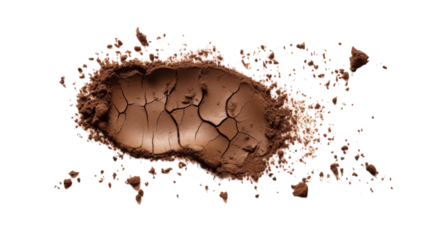 An intense close up of a velvety brown powdered eye shadow, showcasing its texture and color on transparent background