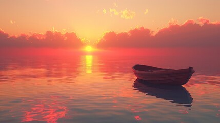 Craft an image depicting paradise where one person floats on calm waters in a small boat