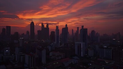 Fototapeta premium Stunning Skyline Silhouettes at Twilight Over Vibrant Bangkok Cityscape
