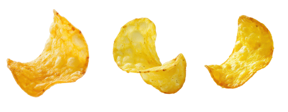 potato chip on the air isolated on white background