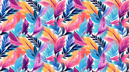 Colorful watercolor tropical leaves seamless pattern.
