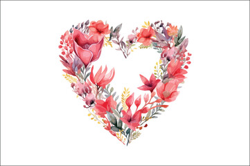 Beautiful Watercolor Floral Vector Illustration, Beautiful Watercolor Floral Love Shape.