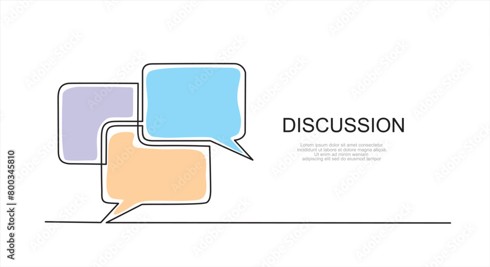 Poster One line drawing Speech bubble vector. Communication chat messenger single line vector linear icon. Dialog cloud, chat bubble template outline line design.Vector illustration. 