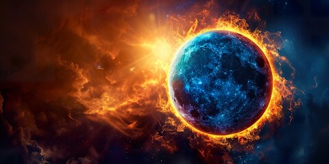 Obraz na płótnie Canvas Sun Eclipse Blue Color Fire bright Background elegant Moon Design Style Space Science Glow Light