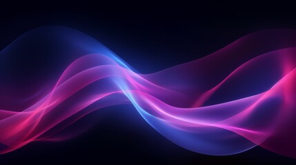 Naklejka premium Dynamic purple and pink neon waves on a dark background, ideal for vibrant nightlife or music festival posters,
