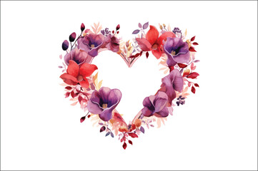 Beautiful Watercolor Floral Vector Illustration, Beautiful Watercolor Floral Love Shape.