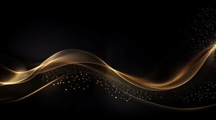 Luxury golden particles and wave design on a black background, ideal for elegant and futuristic themes,
