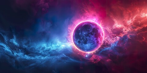 Sun Eclipse Blue Color Fire bright Background elegant Moon Design Style Space Science Glow Light