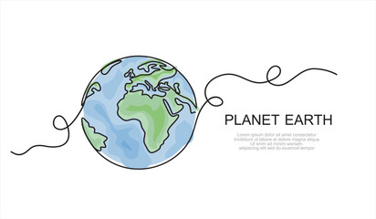 Planet Earth Web Banner with Continuous Line Icon