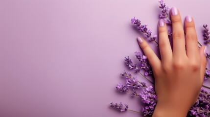 Female hand with lavender manicure. Generative AI