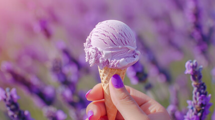 Female hand with an ice-cream. Generative AI