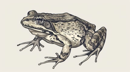 Naklejka premium Detailed black and white pen and ink drawing of a green frog, focused on intricate lines