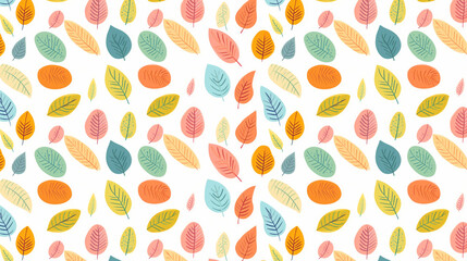 A pattern of colorful autumn leaves on a white background.