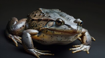 Obraz premium A captivating frog stands out dramatically on a sleek, dark background, highlighting its natural features