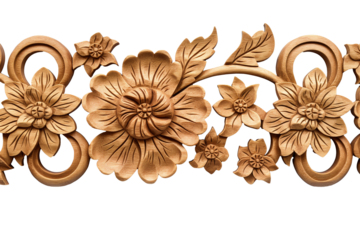 Wooden baroque ornament isolated on a transparent background