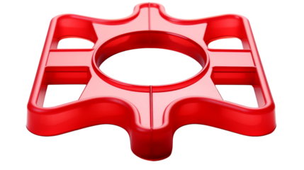 A vibrant red plastic object poised gracefully on a pristine white background on transparent background