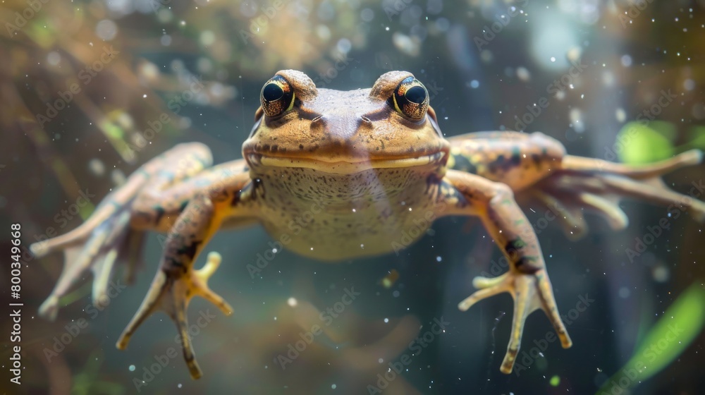 Wall mural capture the charismatic face of a frog surrounded by bubbles, depicting life beneath the surface