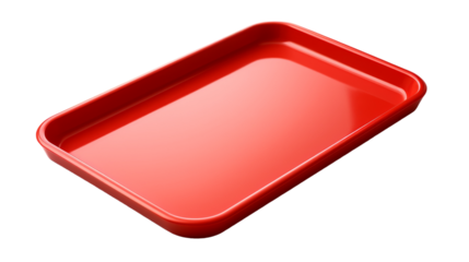 A vibrant red plastic tray sits elegantly on a pristine white background on transparent background