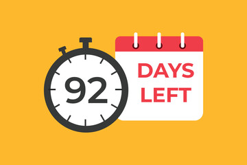 92 days to go countdown template. 92 day Countdown left days banner design. 92 Days left countdown timer