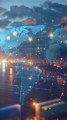 Fototapeta premium Logistics international delivery concept, World map with logistic network distribution on background.background for Concept of fast or instant shipping, Online goods orders worldwide