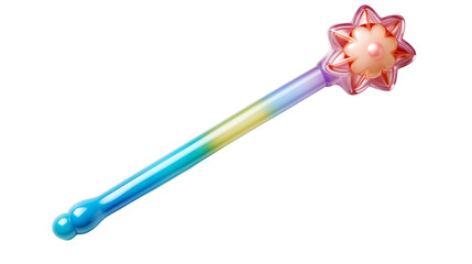 A toothbrush with rainbow bristles and a star emblem for a whimsical touch on transparent background